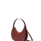 Naomi Leather Moon Bag with Croc-Embossed Pattern, Caramel