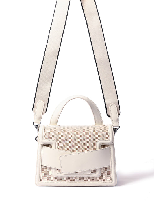 Evelyn Bag in Canvas and Genuine Leather, White