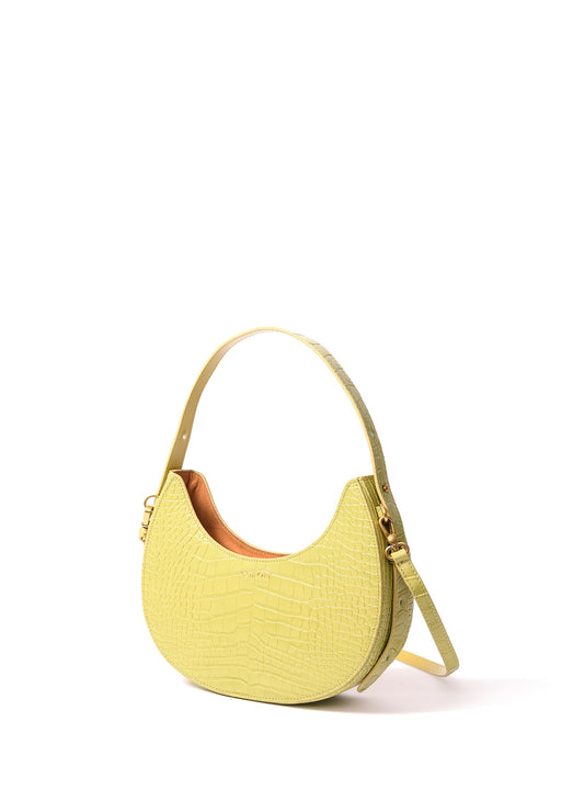 Naomi Leather Moon Bag with Croc-Embossed Pattern, Green