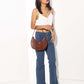 Naomi Leather Moon Bag with Croc-Embossed Pattern, Caramel