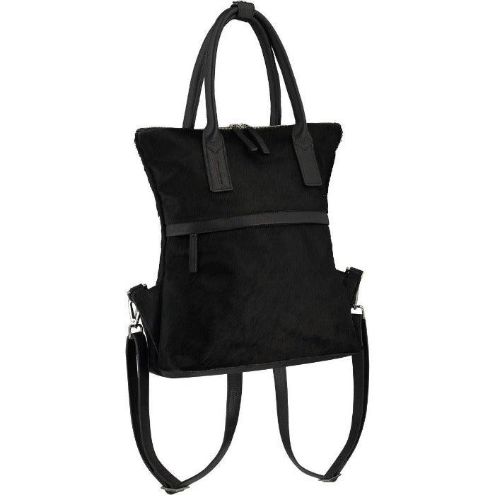 Black Convertible Leather Backpack