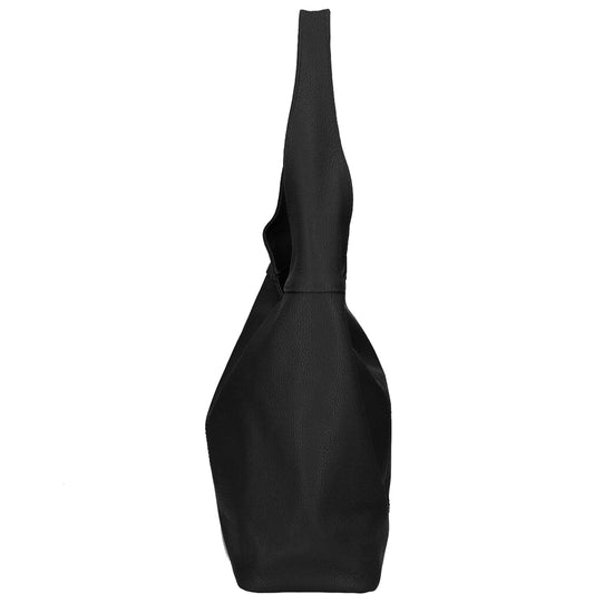 Black Zip Leather Shoulder Hobo Bag