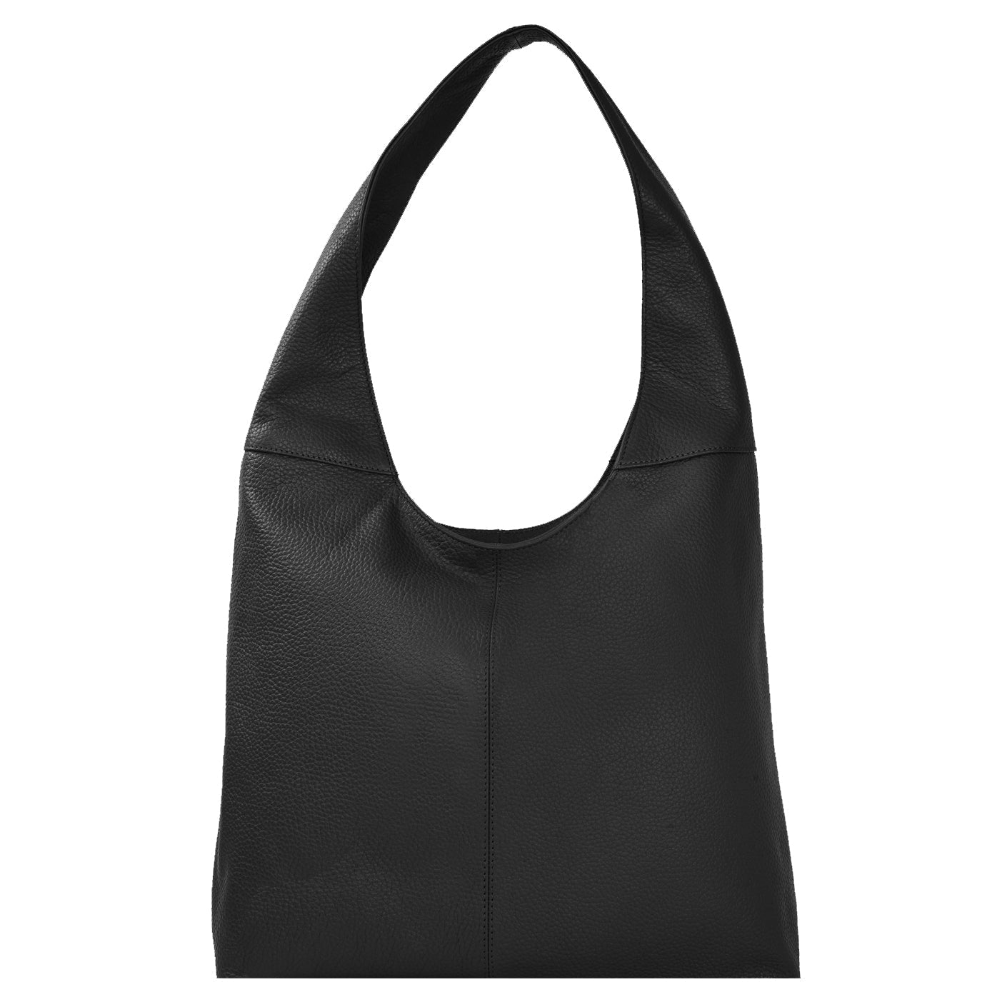 Black Zip Leather Shoulder Hobo Bag