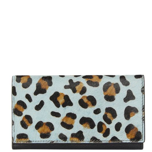 Blue Animal Print Leather Multi Section Purse