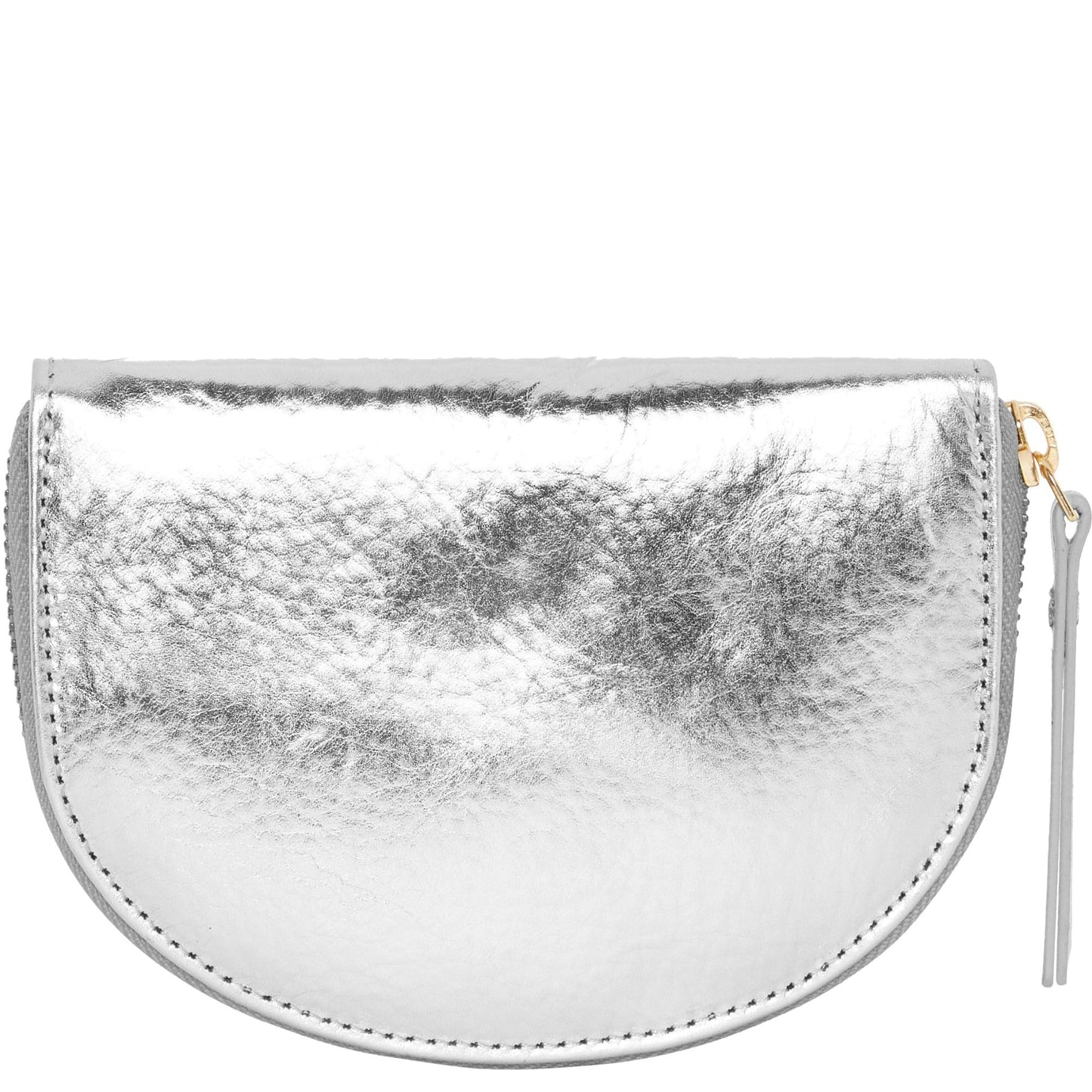 Silver Leather Zip Around Half Moon Purse