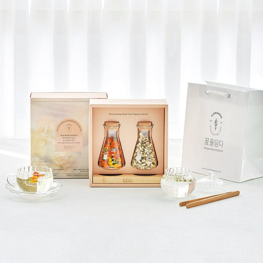 Housewarming Flower Tea & Wood Tray Set