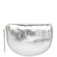 Silver Leather Zip Around Half Moon Purse