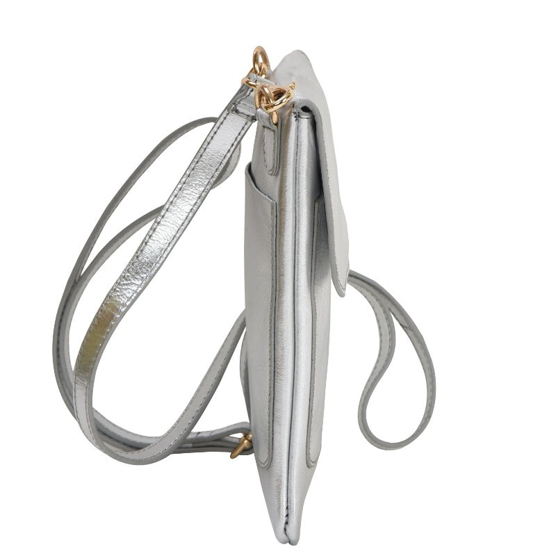 Silver Metallic Crossbody Leather Phone Bag