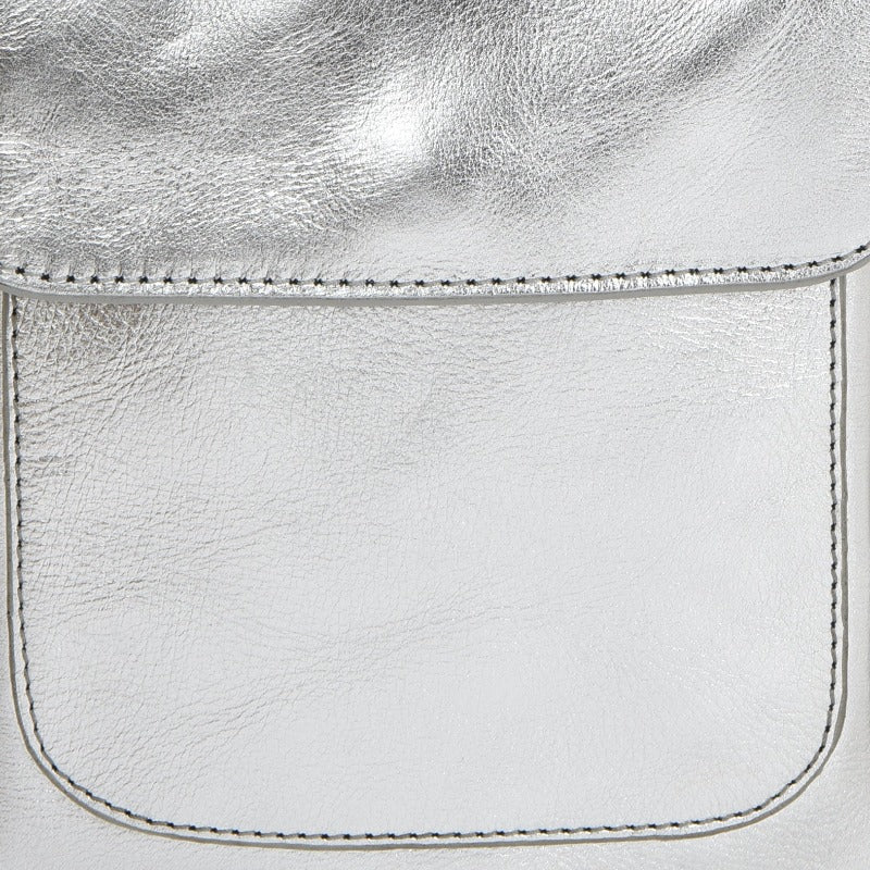 Silver Metallic Crossbody Leather Phone Bag