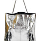 Silver Drawcord Metallic Leather Hobo Shoulder Bag